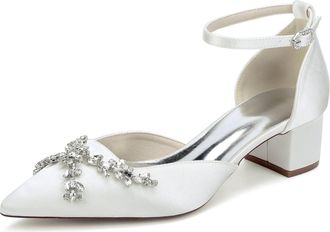 Generic Womens Shoes Evening Low Heel Bridal Wedding Pumps Satin Prom Party Dress Chunky Heels Pumps 4.5Cm,Ivory,10 UK
