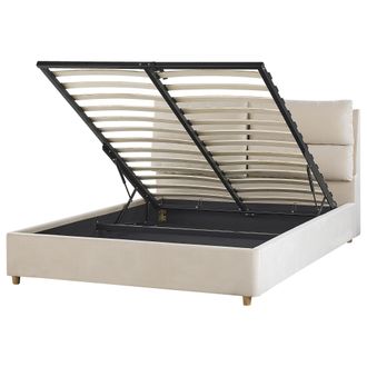 Beliani Beliani - Cama Con Somier De Terciopelo Beige Claro 140 X 200 Cm Almacenaje Batilly