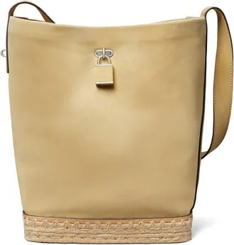 Tory Burch Lock T Monogram Crochet Slim Suede Shoulder Bag in Butter at Nordstrom