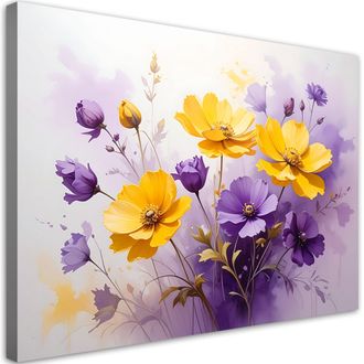 Feeby Impresi&oacute;n De Imagen Flores Moradas Y Amarillas En Acuarela Pastel 100x70