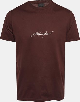 Emporio Armani Burgundy Logo Embroidered Jersey T-Shirt