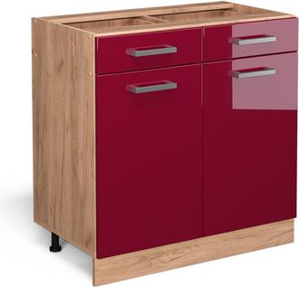 Vicco Mueble Bajo De Cocina R-line, Rojo Burdeos Alto Brillo, 80 Cm Sin Encimera