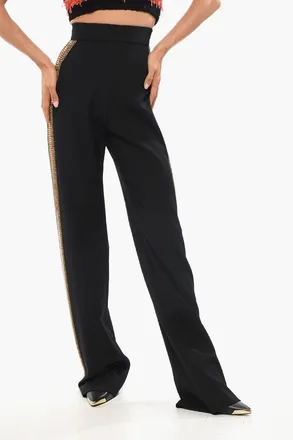 Balmain Pantaloni in Lana a Vita Alta con Bande Laterali Impreziosite da Gioielli Balmain