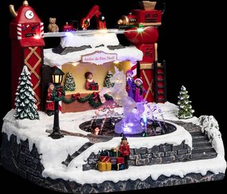 F&eacute;&eacute;ric Lights & Christmas Fuente Pueblo Iluminada Taller De Pap&aacute; Noel 12 Led L.25cm - Feeric Lights & Christmas