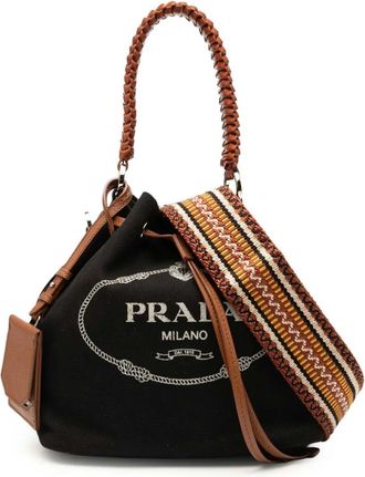 Prada Borsa a secchiello Canapa in tela con logo 2013-2025 - Nero