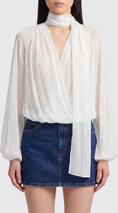 Elisabetta Franchi Blusa drappeggiata in cr&ecirc;pe con collo a fusciacca e scollo a V