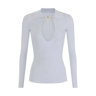 Elisabetta Franchi V-neck Knitwear, female, Blue, L, Ribbed V-neck Jumper