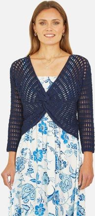 Yumi Crochet Cotton Twisted Bolero Cardigan in Navy at Nordstrom, Size Medium