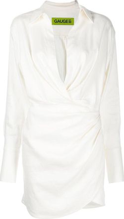 Gauge81 gathered V-neck mini dresss - women - Silk - L - Neutrals