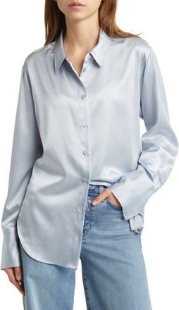 Frame Denim The Standard Womens Stretch Silk Button-Up Shirt in Denim Blue at Nordstrom Rack, Size X-Large