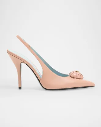 Valentino Garavani 100mm Coeur Royal Leather Slingback Pumps