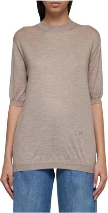 Bottega Veneta Gebreide top met relaxte pasvorm - Dames - Ronde hals truien - Beige - S - Truien & Vesten