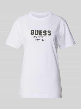 Guess T-Shirt mit Strasssteinbesatz Modell PYRAMIDE STUDS in Weiss, Gr&ouml;&szlig;e XS