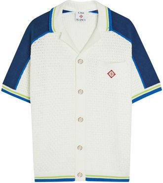 Casablanca Casablanca Panelled Crochet Cotton-blend Shirt - White And Blue - XL