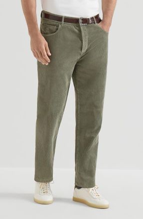 Brunello Cucinelli Garment-dyed five-pocket trousers in cotton narrow wale corduroy in Military at Nordstrom, Size 54 It