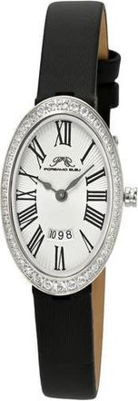 Porsamo Bleu Womens Eloise Oval Guilloche Dial Topaz Leather Watch in White/Black at Nordstrom Rack