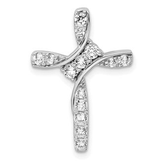 Diamond2Deal 14K White Gold Lab Grown Diamond Cross Chain Slide Pendant (0.5ct, VS, G-H)