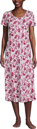 Lands End Cotton Short Sleeve Midcalf Nightgown in Hot Pink Floral at Nordstrom, Size X-Large P