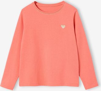 Vertbaudet M&auml;dchen Shirt mit Glitzerherz und Recycling-Baumwolle BASIC koralle