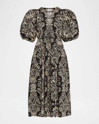Ulla Johnson Tasneem Pleated Deep-V Satin Gown