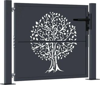 Berkfield Home Garden Gate Anthracite 105x80 cm Steel Tree Design in Dark Grey