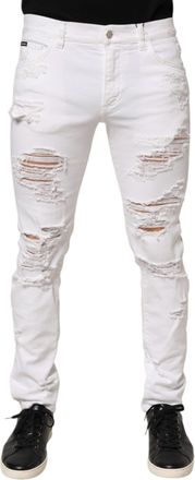 Dolce & Gabbana White Distressed Ripped Denim Trouser Mens Jeans