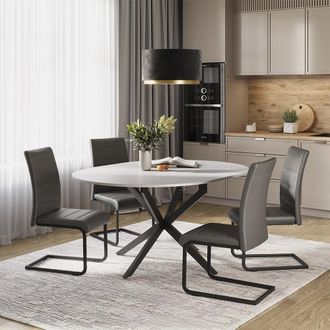 Vicco Set De Mesa De Comedor Loyd, Blanco/negro, 120 X 120 Cm Con 4 Sillas De Comedor, Gris, Vicco