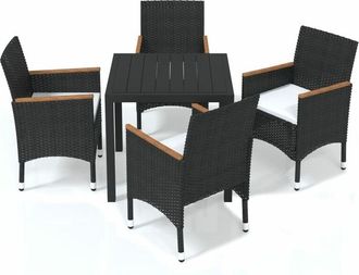 vidaXL Vidaxl - Juego Muebles Jard&iacute;n 5 Pzas Con Cojines Rat&aacute;n Sint&eacute;tico Negro