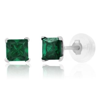 MAX + STONE 14k Yellow or White Gold 4mm Square Princess Cut Gemstone Stud Earrings