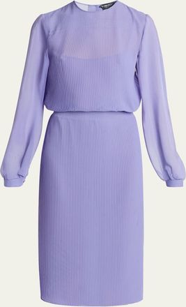 Tom Ford Pervinca Plisse Chiffon Long-Sleeve Midi Dress