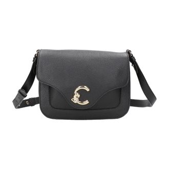 Coccinelle Cross Body Bags, female, Black, Size: ONE SIZE Black Leather Shoulder Bag with Flap