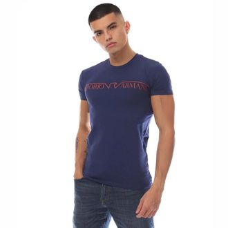 Emporio Armani Herenploeg t-shirt in de nek (Blauw)