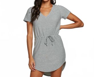 Chaser Rept Cozy Knit V Neck Shirttail Mini Dress In Heather Grey