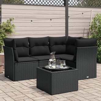 vidaXL Set De Muebles De Jard&iacute;n 5 Pzas Y Cojines Rat&aacute;n Sint&eacute;tico Negro Vidaxl