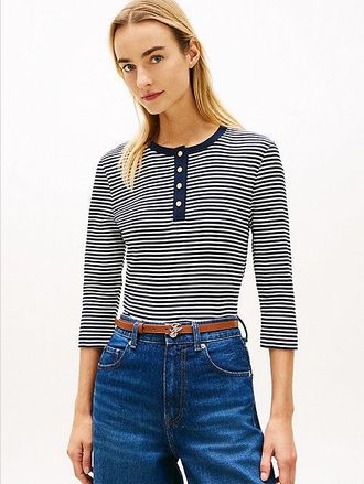 Tommy Hilfiger Camiseta Henley slim con botones dorados