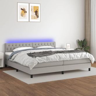 vidaXL Vidaxl - Cama Box Spring Con Colch&oacute;n Tela Y Led Gris Claro 200x200 Cm