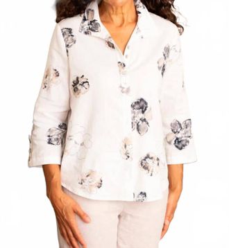 Habitat Watercolor Floral Swing Buttoned Shirt In Beige