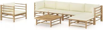 vidaXL Set De Muebles De Jard&iacute;n 7 Piezas Bamb&uacute; Y Cojines Blanco Crema Vidaxl