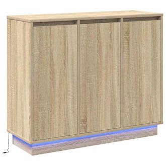 Berkfield Home LED Sideboard in Sonoma Oak - 90x32x75 cm - Engineered Wood in Beige | Size: 90 x 32 x 75 cm