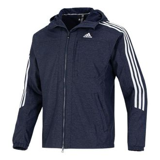 adidas Mens adidas Classic Logo Printing Zipper Hooded Jacket Navy Blue HM2721