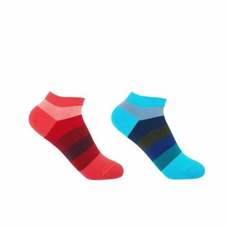 Peper Harow Block Stripe Womens Trainer Socks Bundle - Aqua & Fire