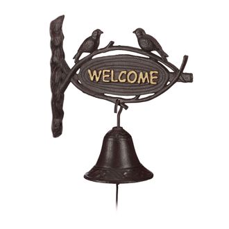 Relaxdays 2 X Campana Para La Entrada Welcome, Retro, Escudo Con P&aacute;jaros, Marr&oacute;n Oscuro