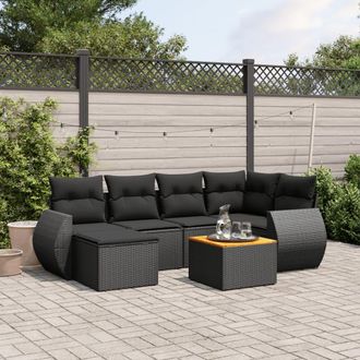 vidaXL Set De Comedor De Jard&iacute;n 7 Pzas Y Cojines Rat&aacute;n Sint&eacute;tico Negro Vidaxl