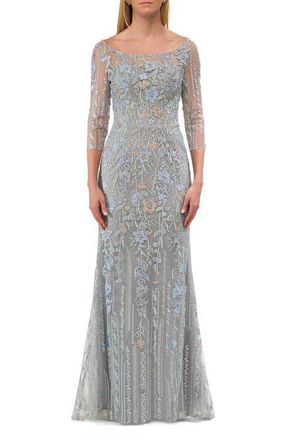 La Femme Long Mother of the Bride Dress with Colorful Lace Design in Light Blue at Nordstrom, Size 20