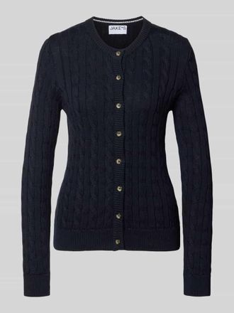 Jake*s Casual Strickjacke mit Zopfmuster und Rundhalsausschnitt in Dunkelblau, Gr&ouml;&szlig;e XXL