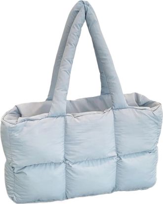 Generic Trendy Womens Padded Quilted Shoulder Bag - Large Capacity Soft Cloud Tote for Commuting(Blue)