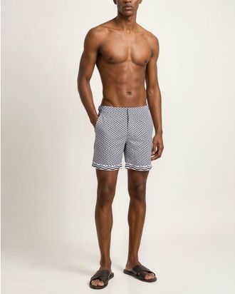 Orlebar Brown Bulldog Mid-Length Ocra Printed Swim Shorts in White Sand/night Iris at Nordstrom, Size 40