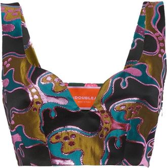 La DoubleJ Shimmery Jacquard Crop Top - Dames - Tops zonder mouwen - Veelkleurig - XL - Polyester - Tops