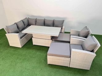 Fimous 10 Seat Garden Furniture Corner Sofa with Armchair Light Grey