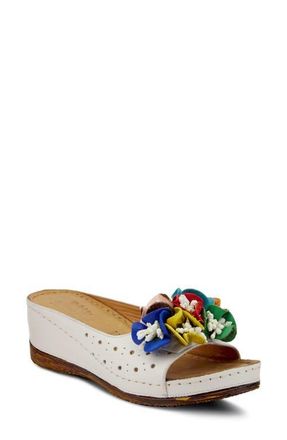 Spring Step Flower Child Slide Wedge Sandal in White Leather at Nordstrom, Size 9.5-10Us